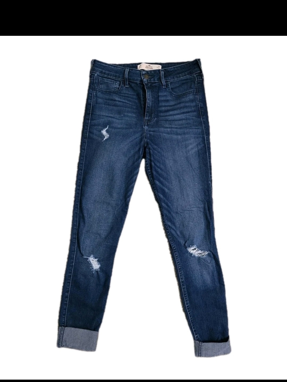 Hollister Super Skinny High Rise Jeans 5R W27 L31 Distressed Dark Wash Blue